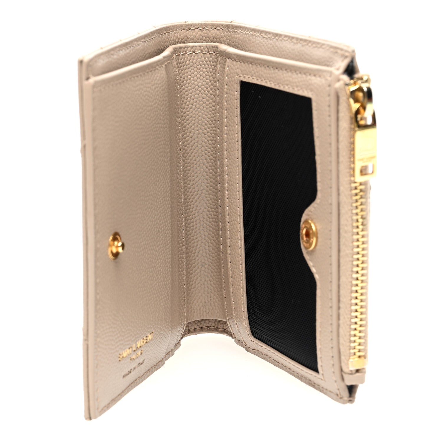 Saint Laurent Grain De Poudre Matelasse Chevron Monogram Zipped Card Case Dark Beige 5 of 7