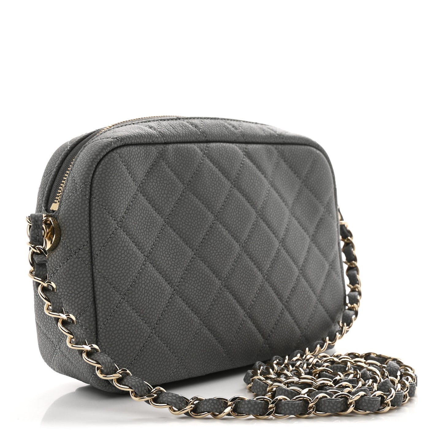 Iridescent Caviar Flat Quilted Small Coco Tassel Camera Case Grey