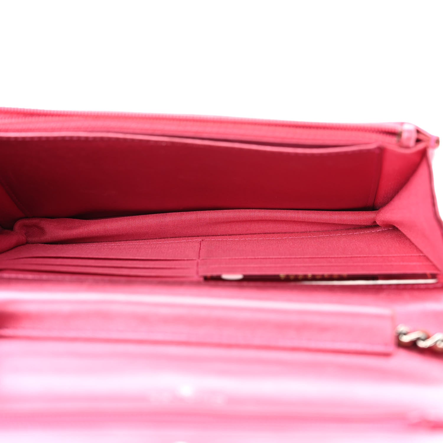 Chanel Metallic Patent Calfskin Quilted Boy Wallet On Chain WOC Fuchsia 5 of 13