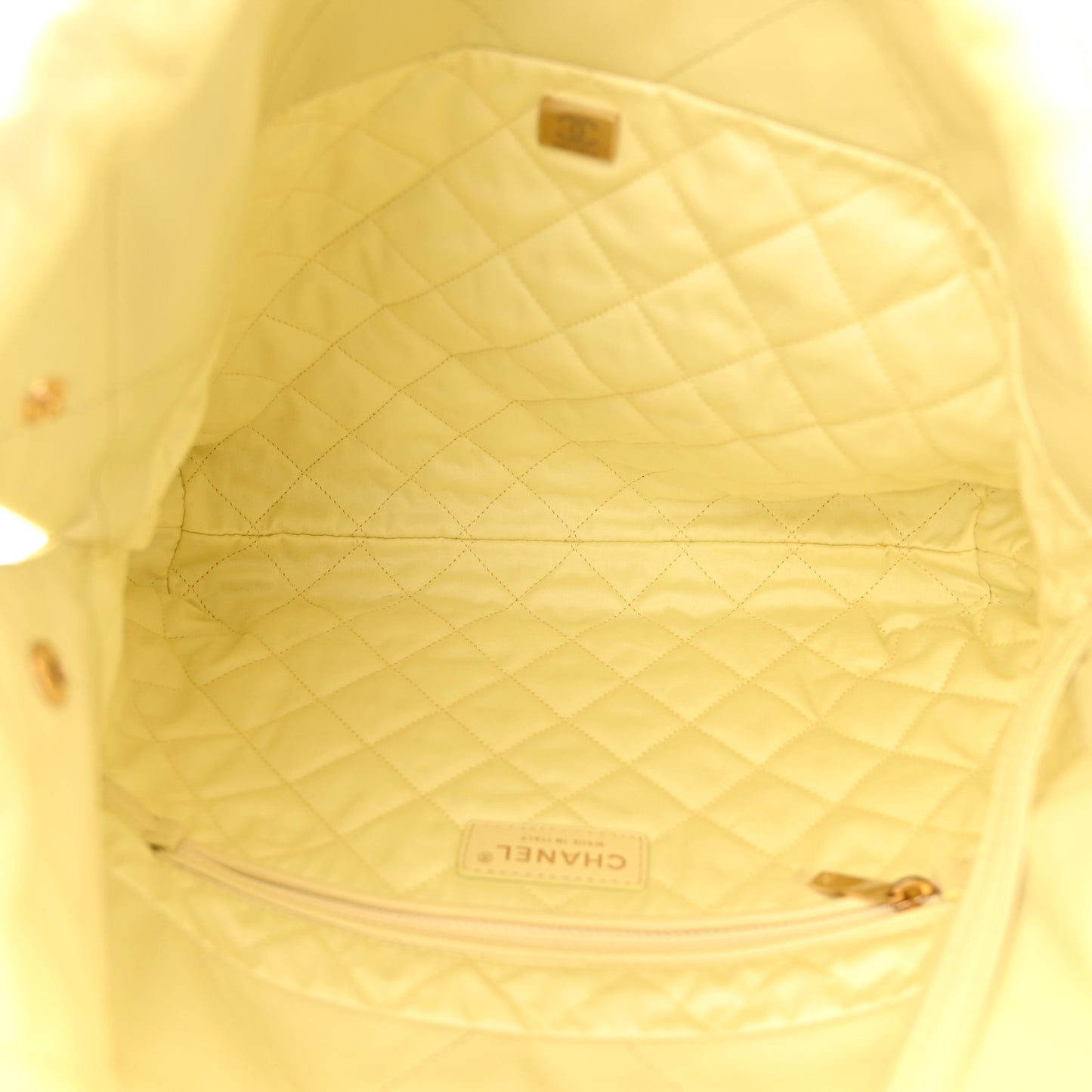 Shiny Calfskin Quilted Small Chanel 22 Light Yellow