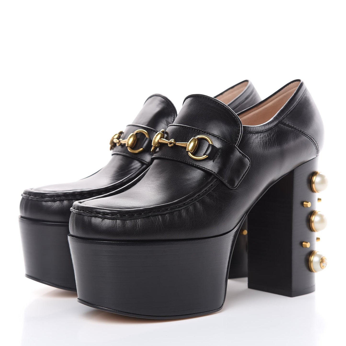 Malaga Kid Pearl Studded Vegas Platform Loafers 40 Black