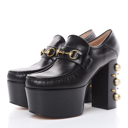 Gucci Malaga Kid Pearl Studded Vegas Platform Loafers 40 Black 3 of 10