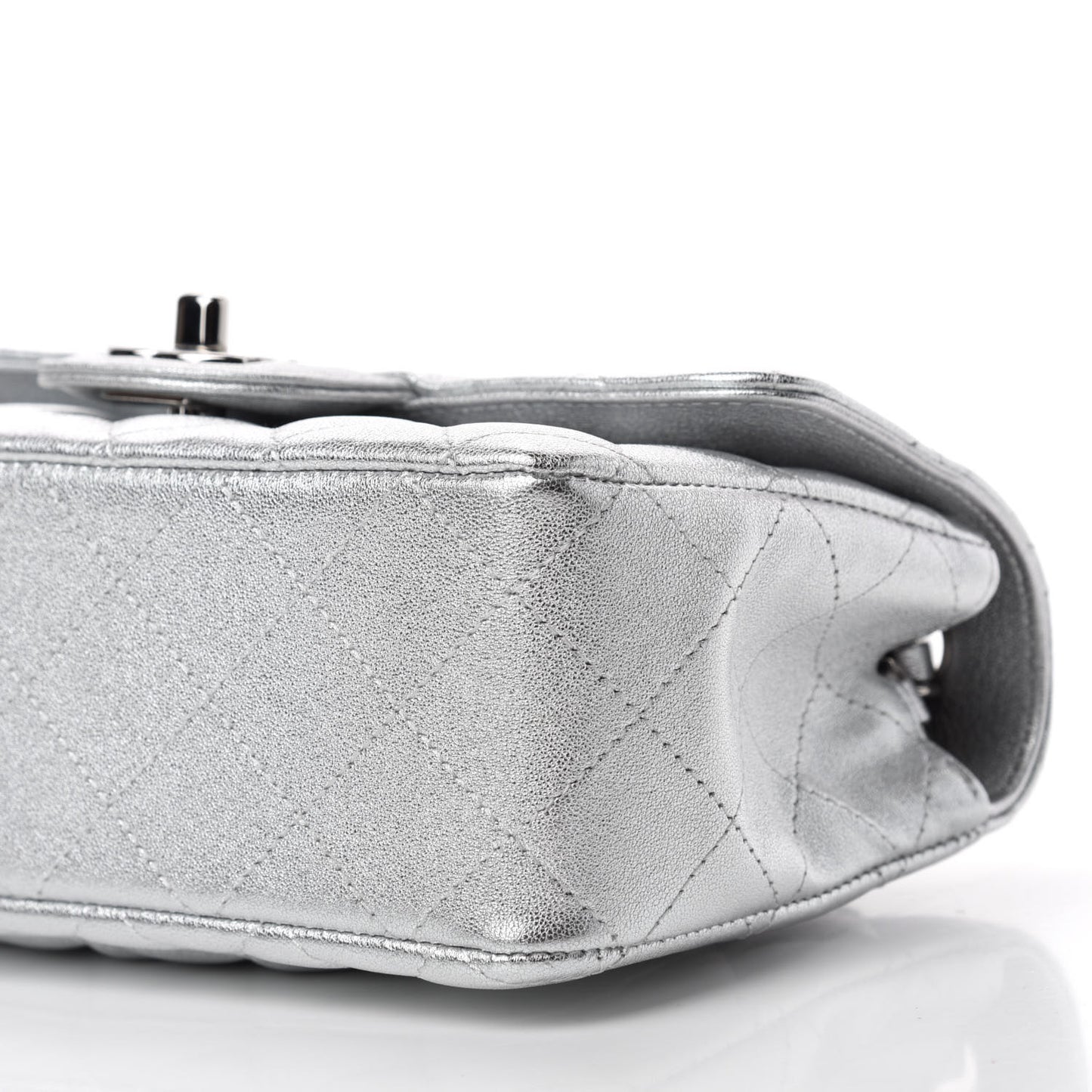 Metallic Lambskin Quilted Mini Rectangular Flap Silver