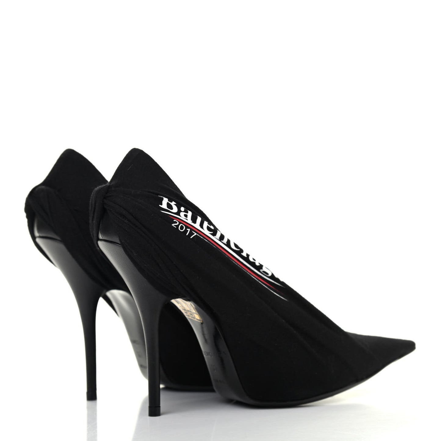 Jersey Crepe Political Campaign Logo Knife 115 Pointed Pumps 37 Black White Rouge