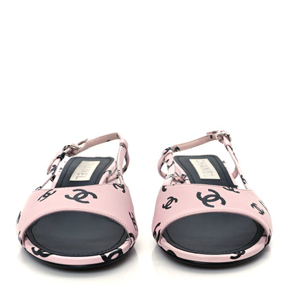 Chanel Printed Lambskin Coco Beach Sligback Sandals 40 Light Pink Black 5 of 22