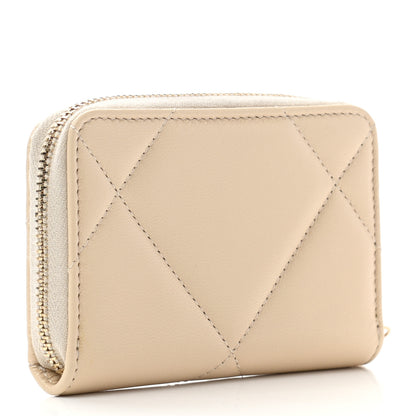 Chanel Goatskin Quilted Chanel 19 Zip Around Coin Purse Wallet Beige 3 of 7