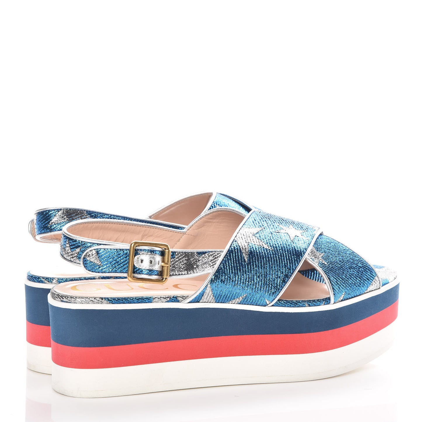 Lurex Starry Sky Crossover Platform Sandals 40 Bleuette Silver