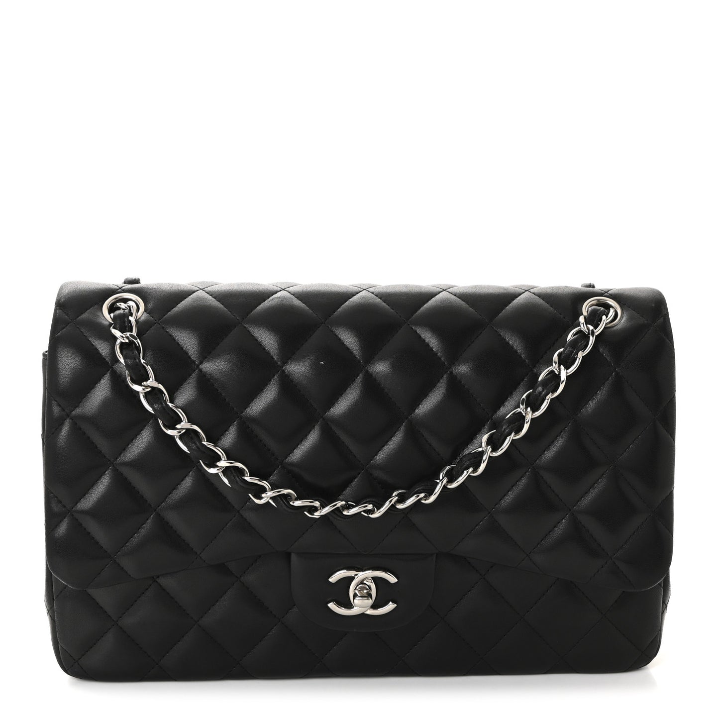 Lambskin Quilted Jumbo Double Flap Black
