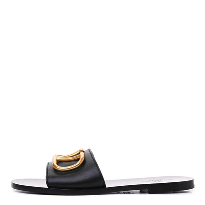 Valentino Garavani Grainy Cowhide Vlogo Flat Slide Sandals 38 Black 1 of 9