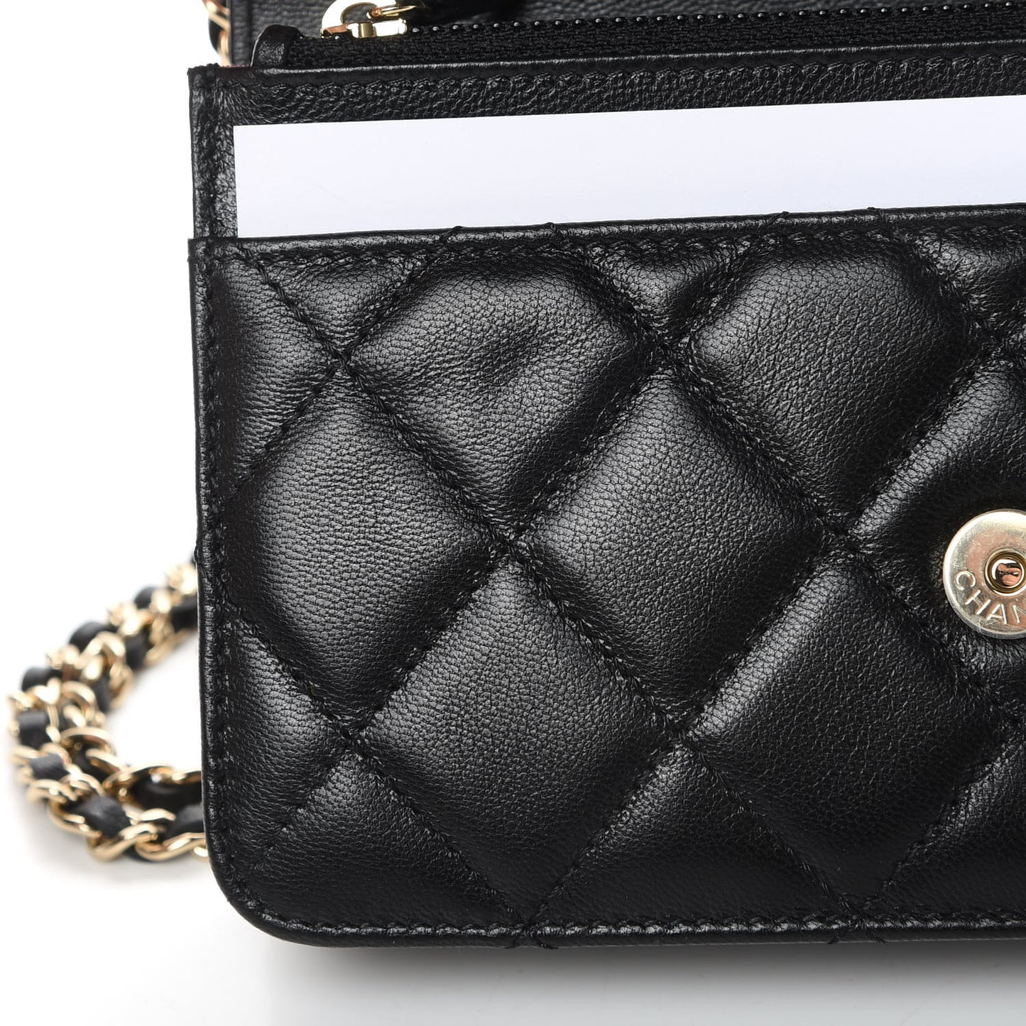 Goatskin Quilted Timeless CC Wallet On Chain WOC Black
