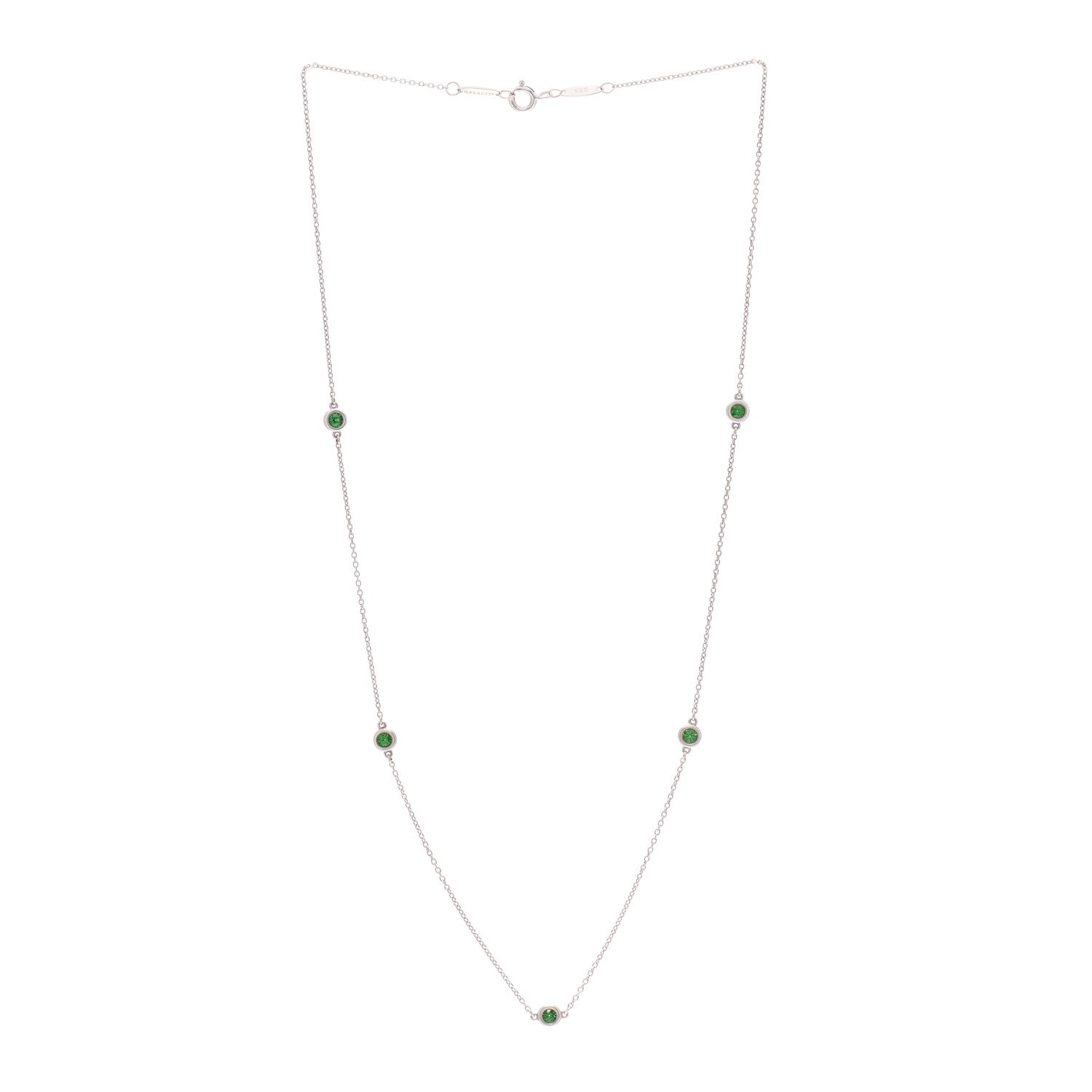 Tiffany Sterling Silver Tsavorite Elsa Peretti 5 Station Color by the Yard Necklace 3 of 7