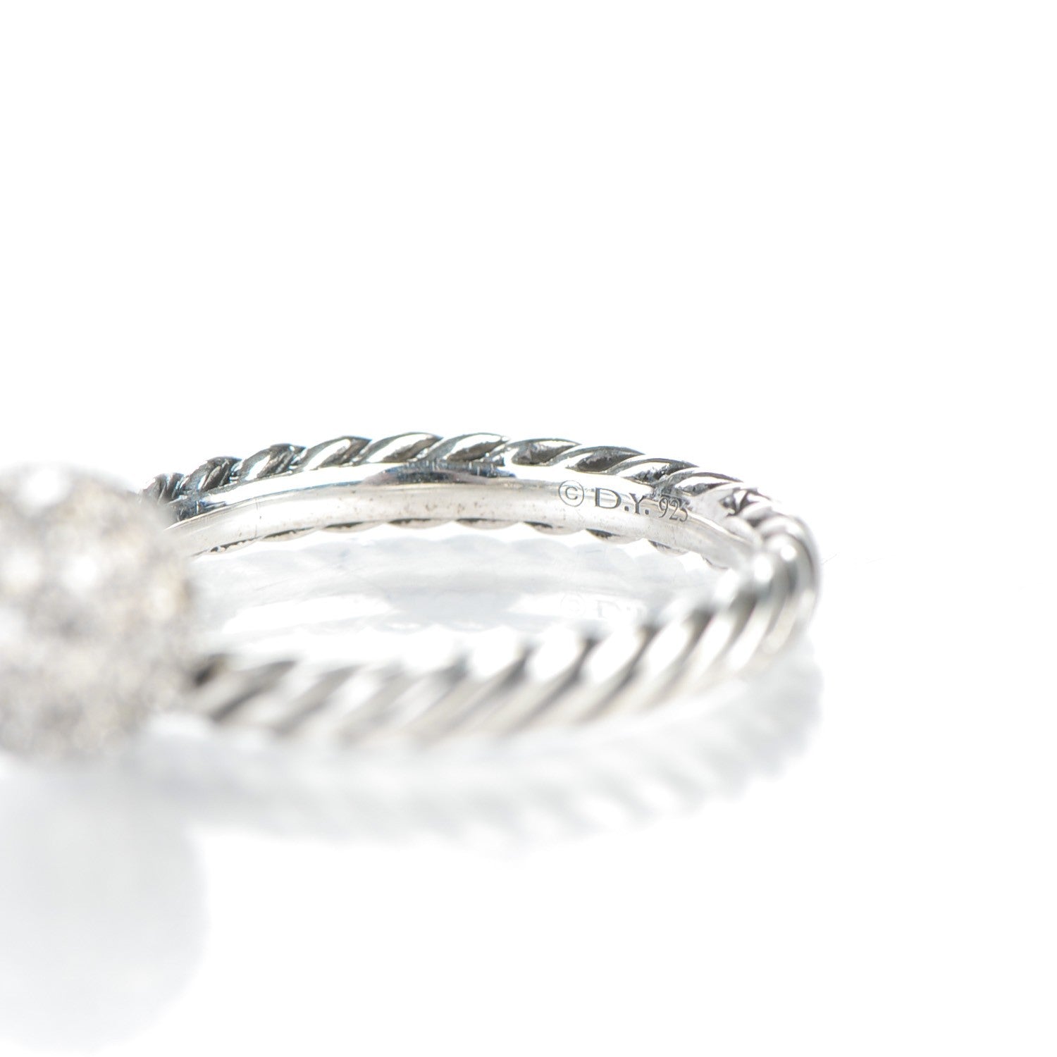 David Yurman Sterling Silver Pave Diamond 8mm Element Ball Ring 51.5 6 4 of 4