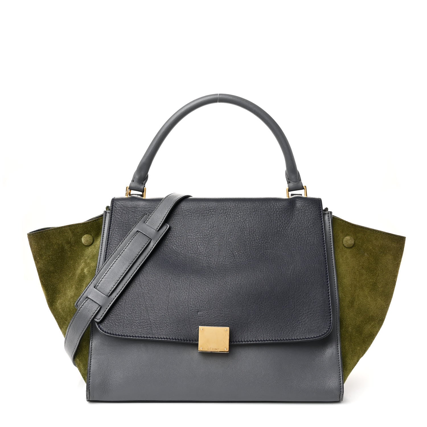 Celine Calfskin Suede Medium Tri-color Trapeze Green 1 of 10