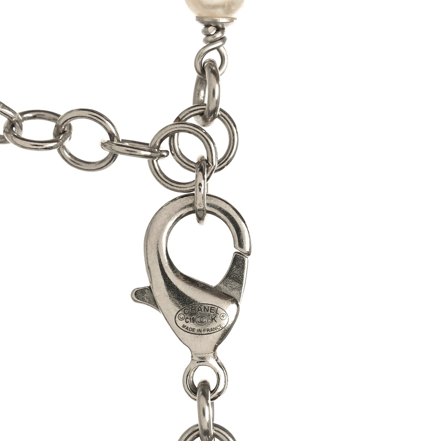 Chanel Pearl Crystal CC Long Necklace Silver 4 of 5