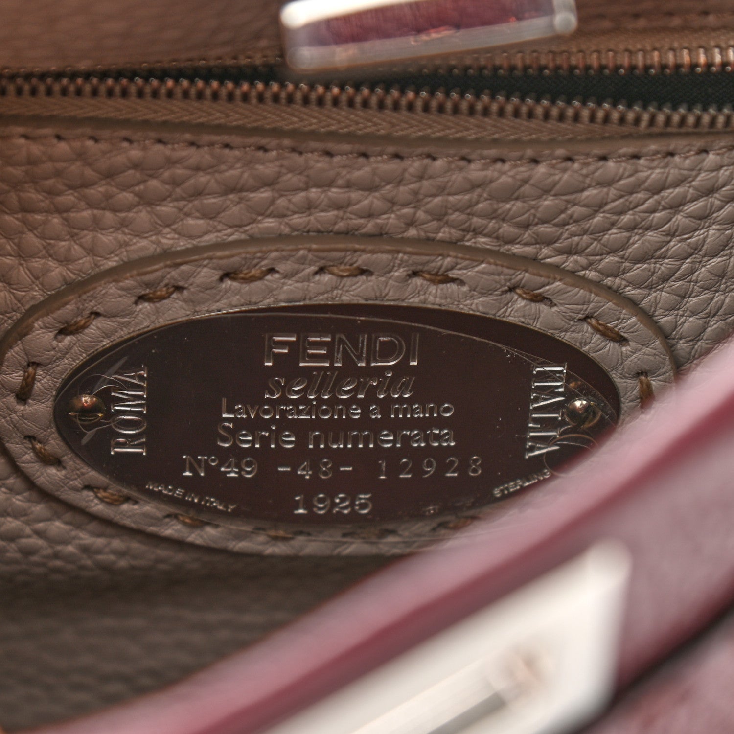 Fendi Cuoio Romano Selleria Bi-Color Mini Peekaboo Iconic Satchel Bordeaux Grigio Polvere 6 of 9