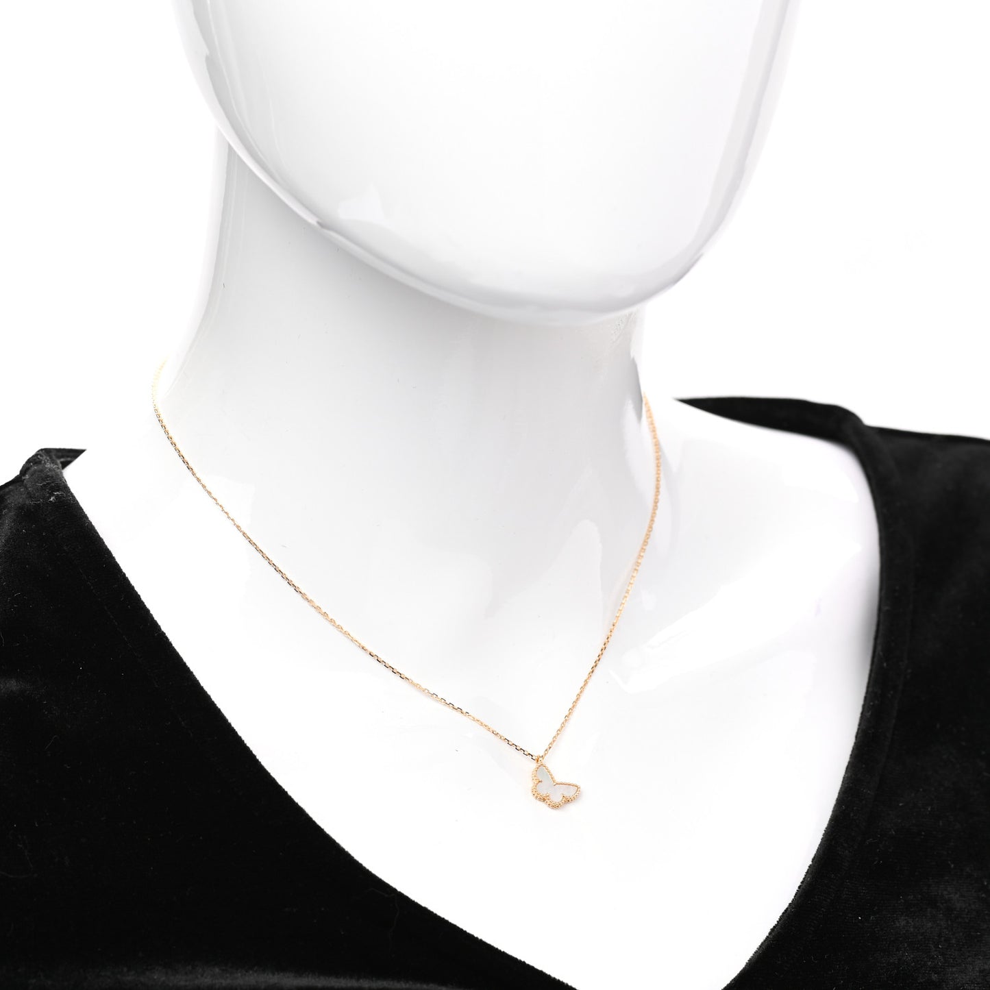 18K Yellow Gold Mother of Pearl Sweet Alhambra Butterfly Pendant Necklace