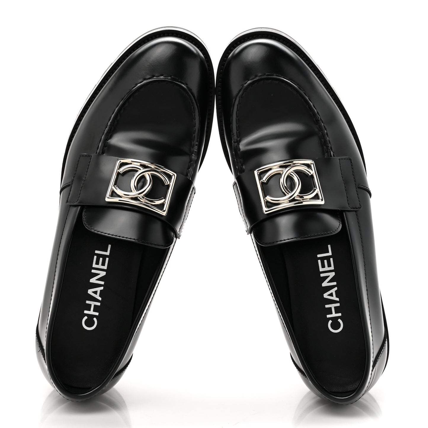 Calfskin Metal CC Loafers 37.5 Black