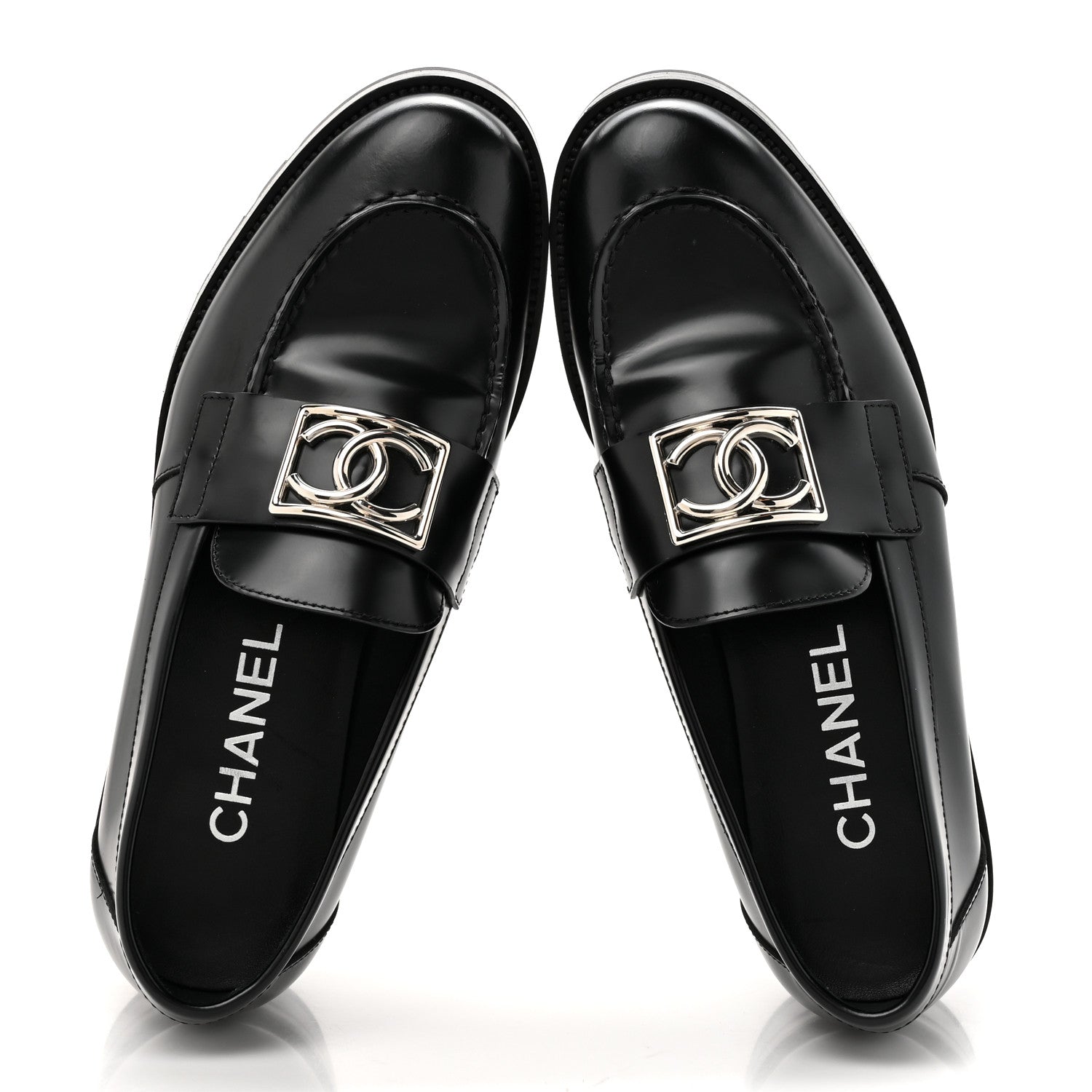 Chanel Calfskin Metal CC Loafers 37.5 Black 2 of 9