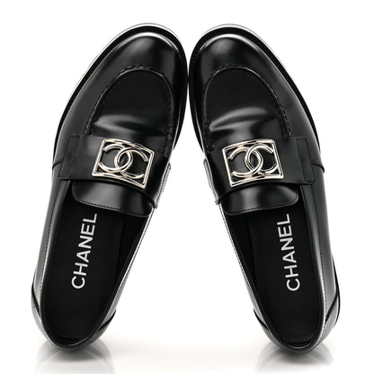 Chanel Calfskin Metal CC Loafers 37.5 Black 2 of 9