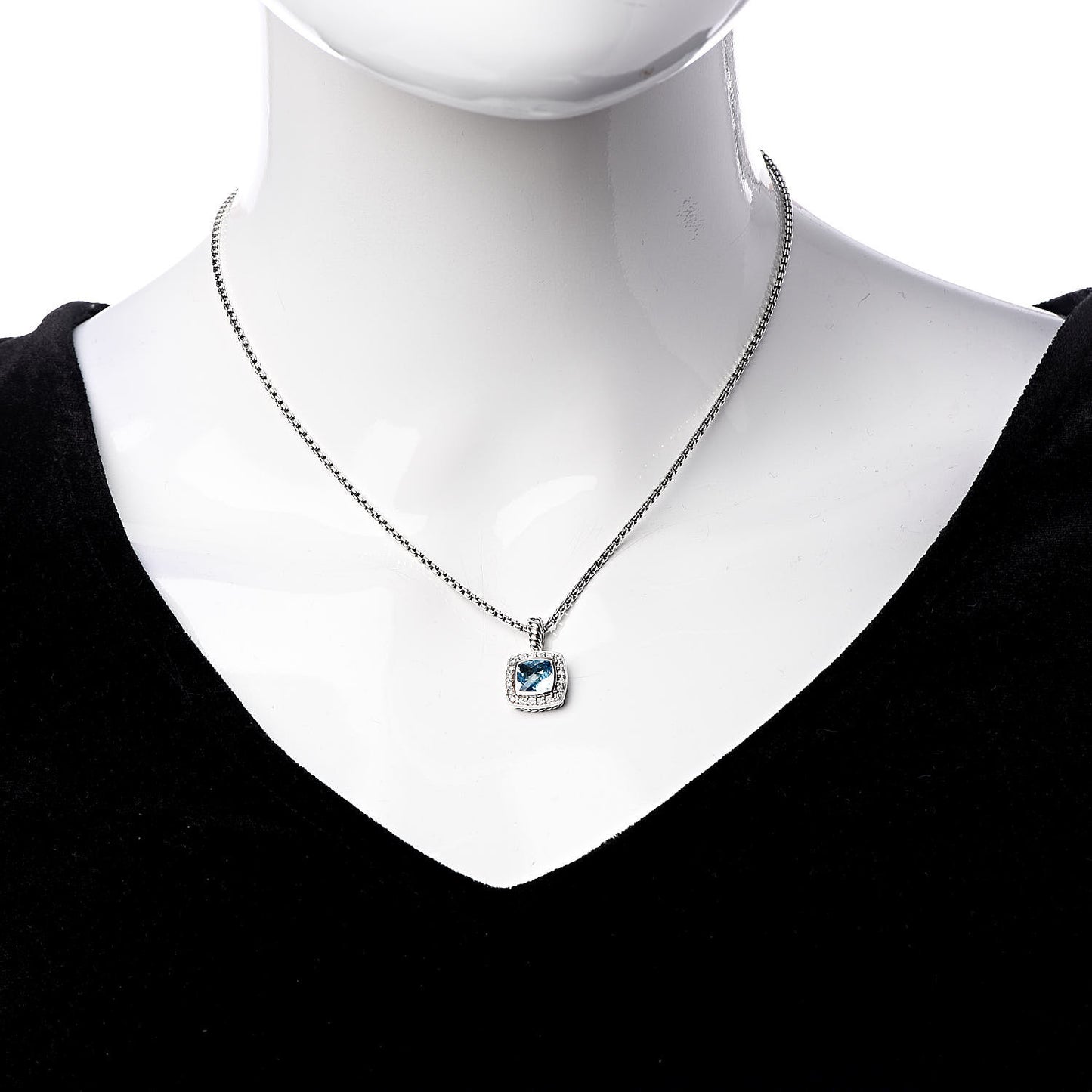 Sterling Silver Diamond Blue Topaz 7mm Petite Albion Pendant Necklace