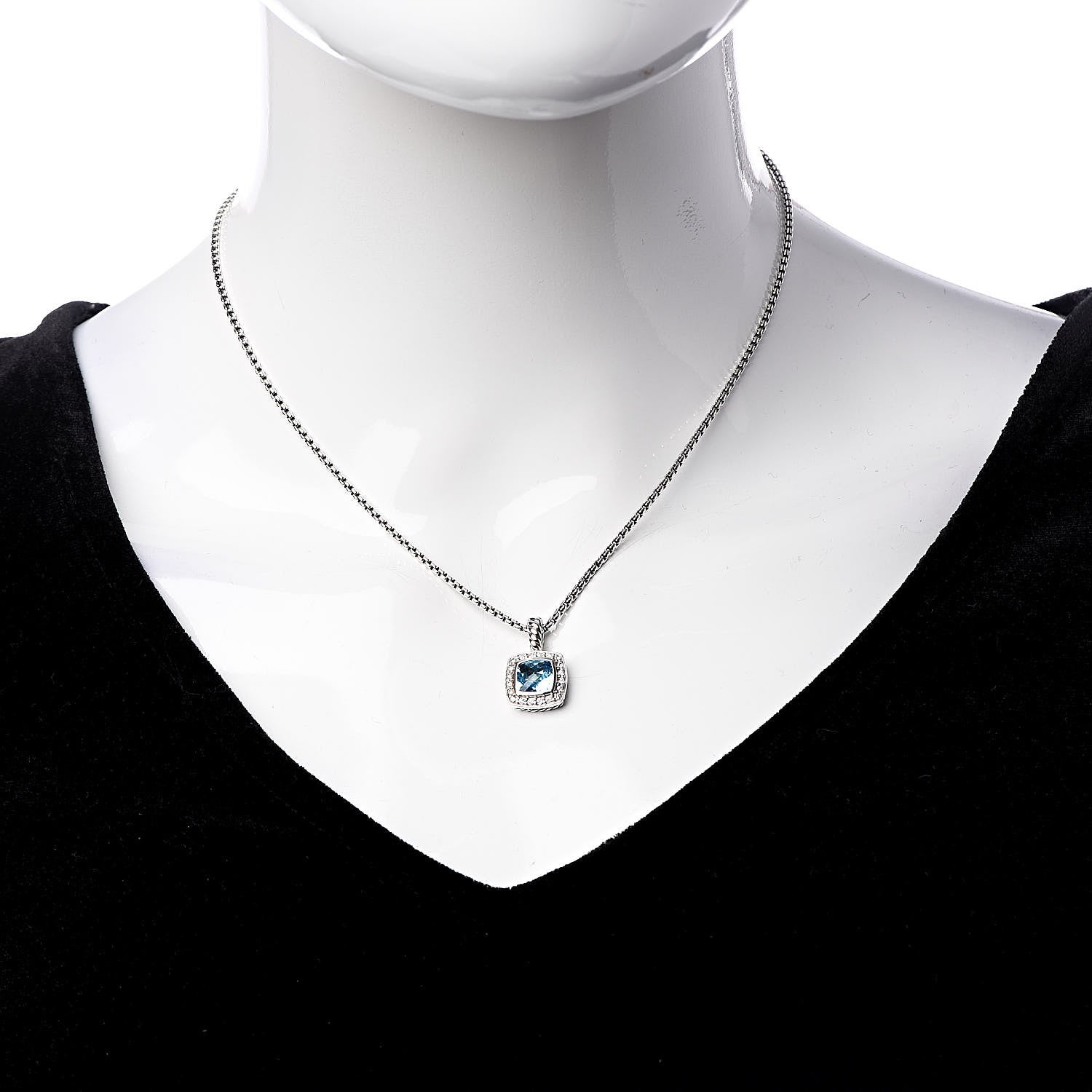 David Yurman Sterling Silver Diamond Blue Topaz 7mm Petite Albion Pendant Necklace 2 of 7