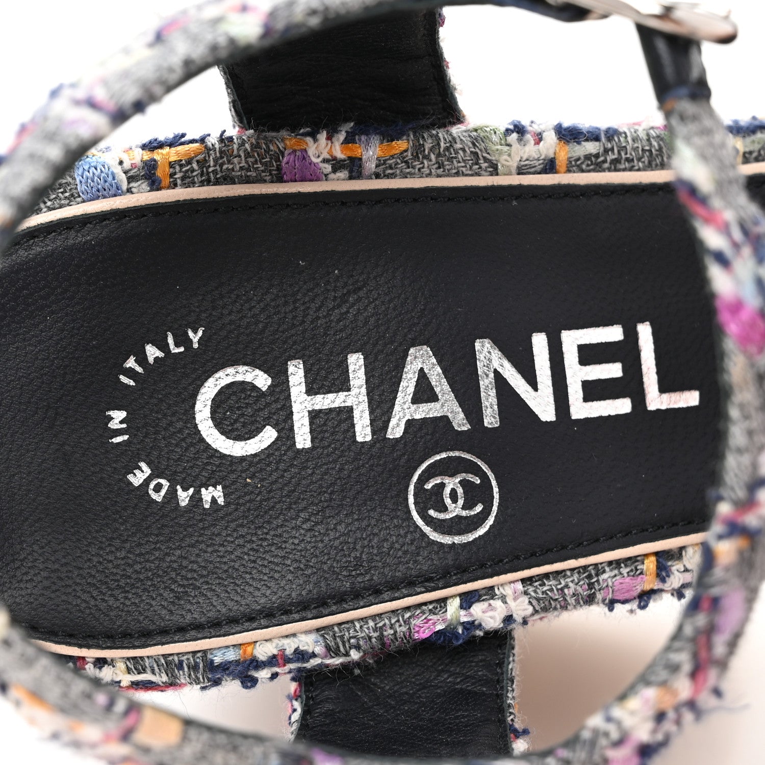 Chanel Tweed Cork Wedge Sandals 37 Navy Multicolor 8 of 10