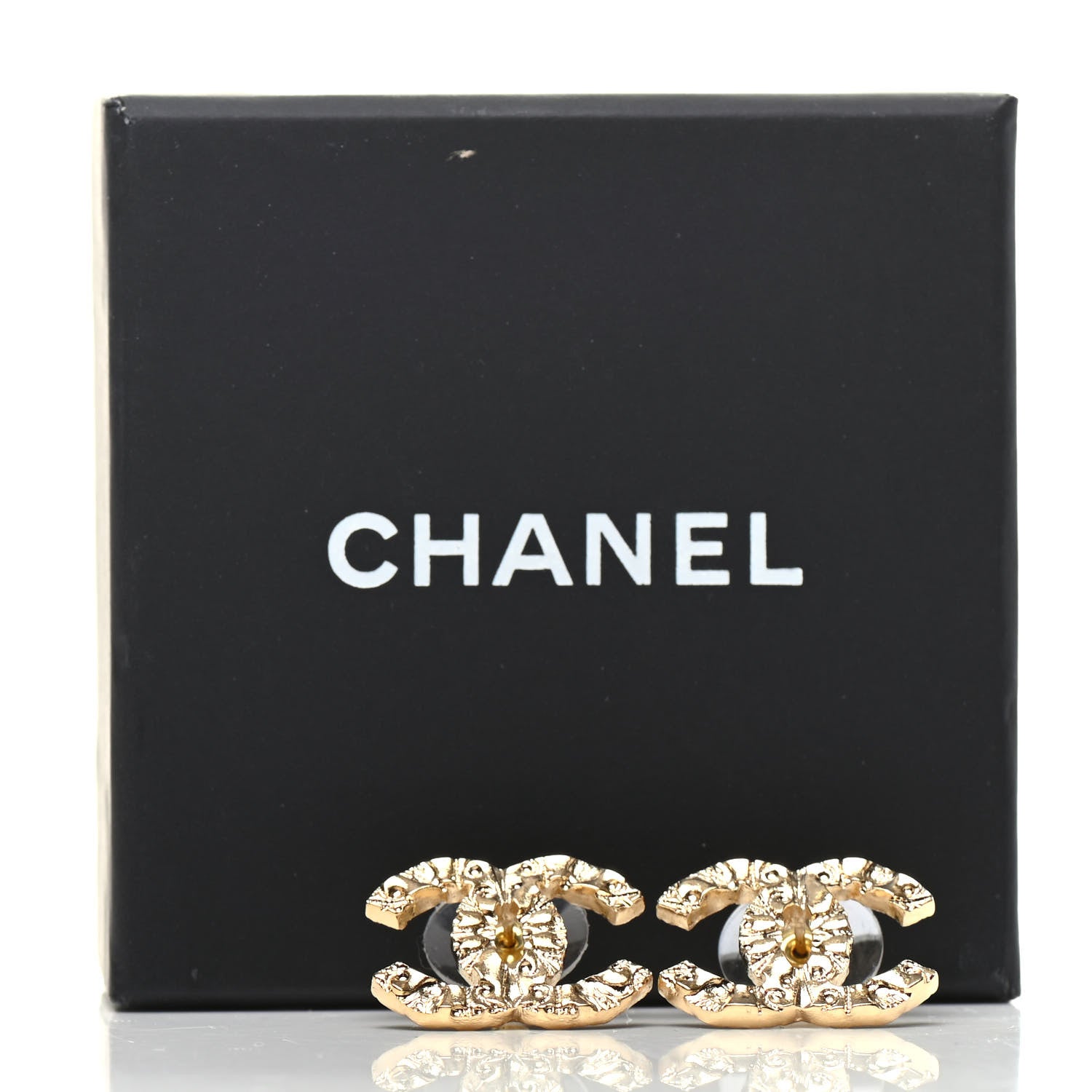 Chanel Metal Textured CC Earrings Gold 5 of 5
