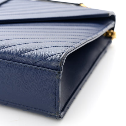 Saint Laurent Grain De Poudre Matelasse Chevron Large Monogram Satchel Navy Blue 11 of 13
