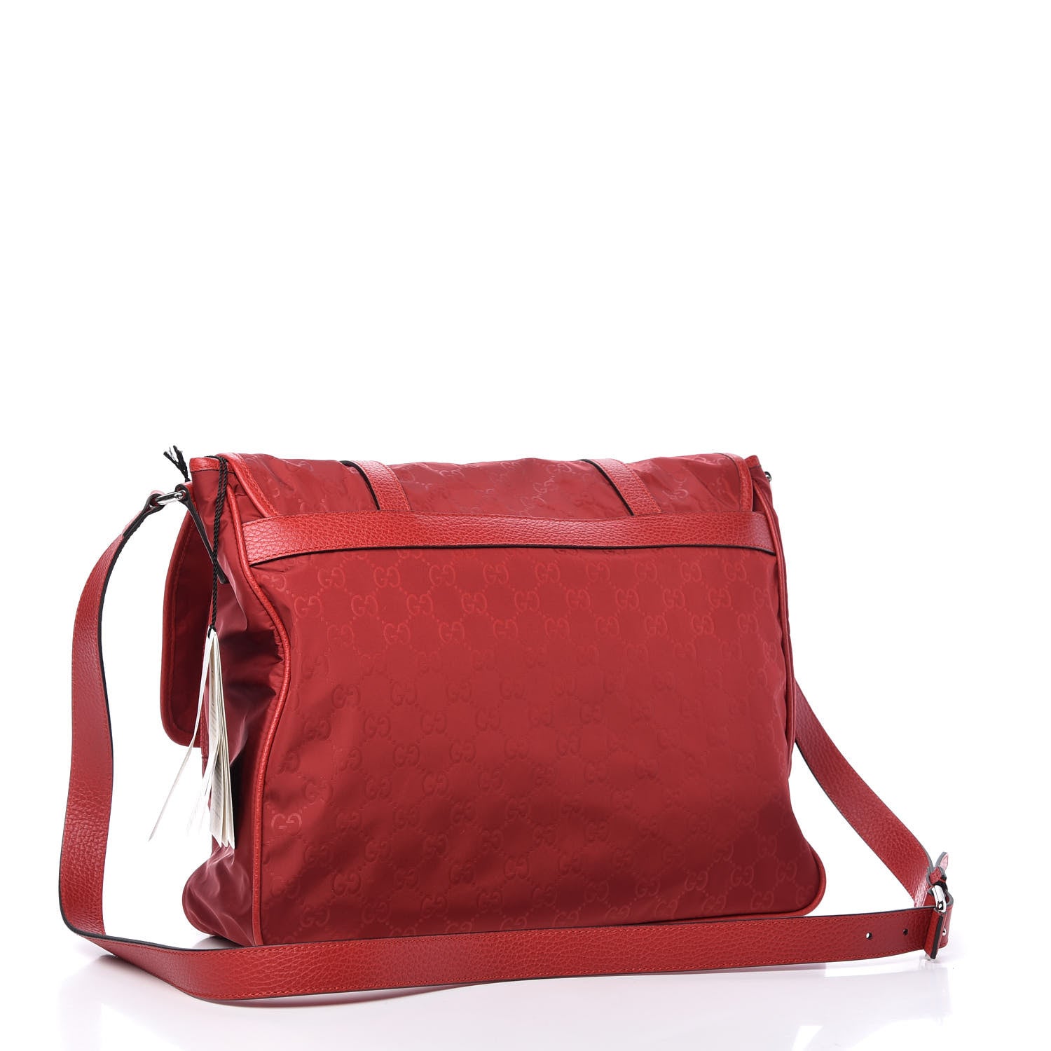 Gucci Nylon Monogram Double Buckle Flap Messenger Bag Vibrant Red 3 of 10