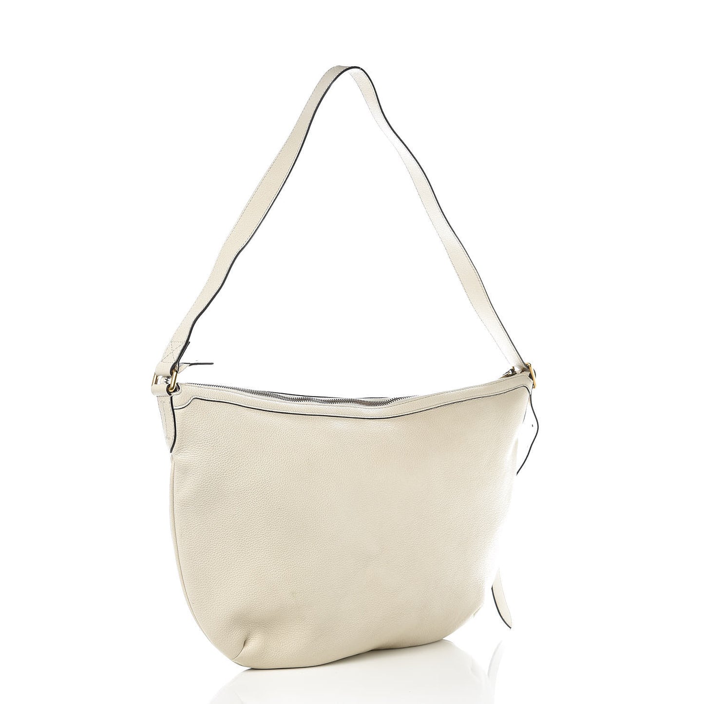 Grained Calfskin Logo Half Moon Hobo White