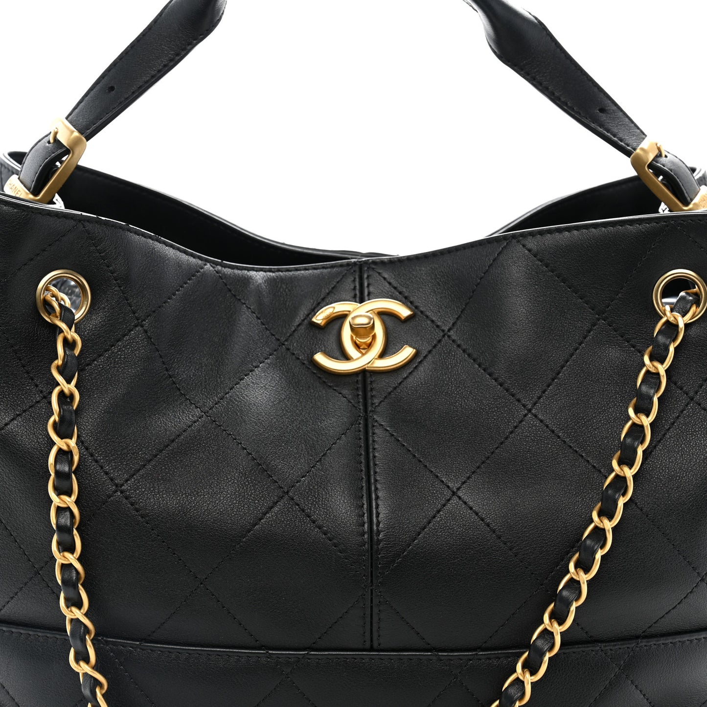 Calfskin Quilted Small Coco Base Shopping Bag Black