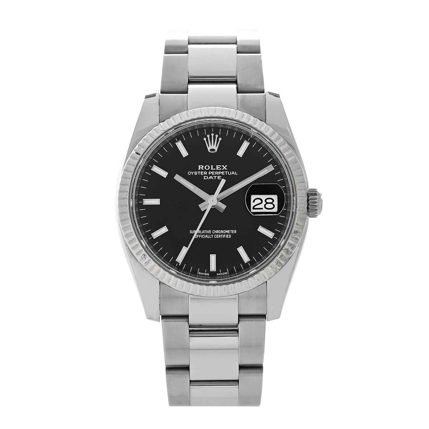 Stainless Steel 18K White Gold 34mm Oyster Perpetual Datejust Watch Black 115234