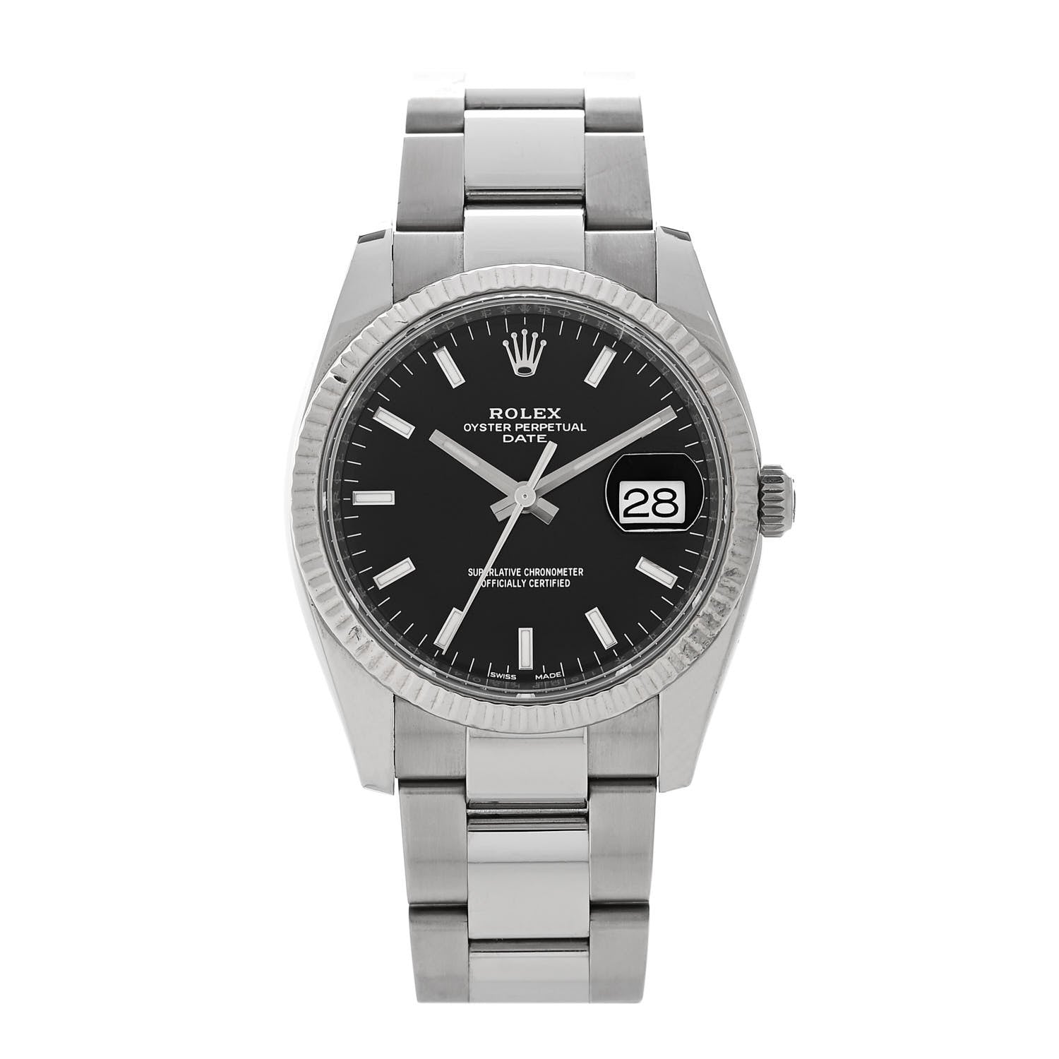 Rolex Stainless Steel 18K White Gold 34mm Oyster Perpetual Datejust Watch Black 115234 1 of 5