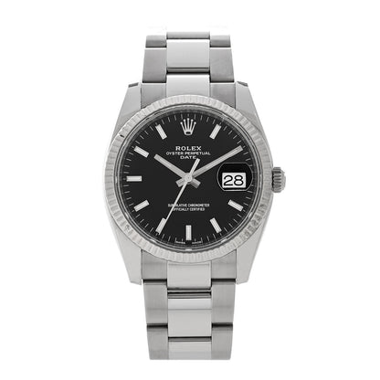 Rolex Stainless Steel 18K White Gold 34mm Oyster Perpetual Datejust Watch Black 115234 1 of 5