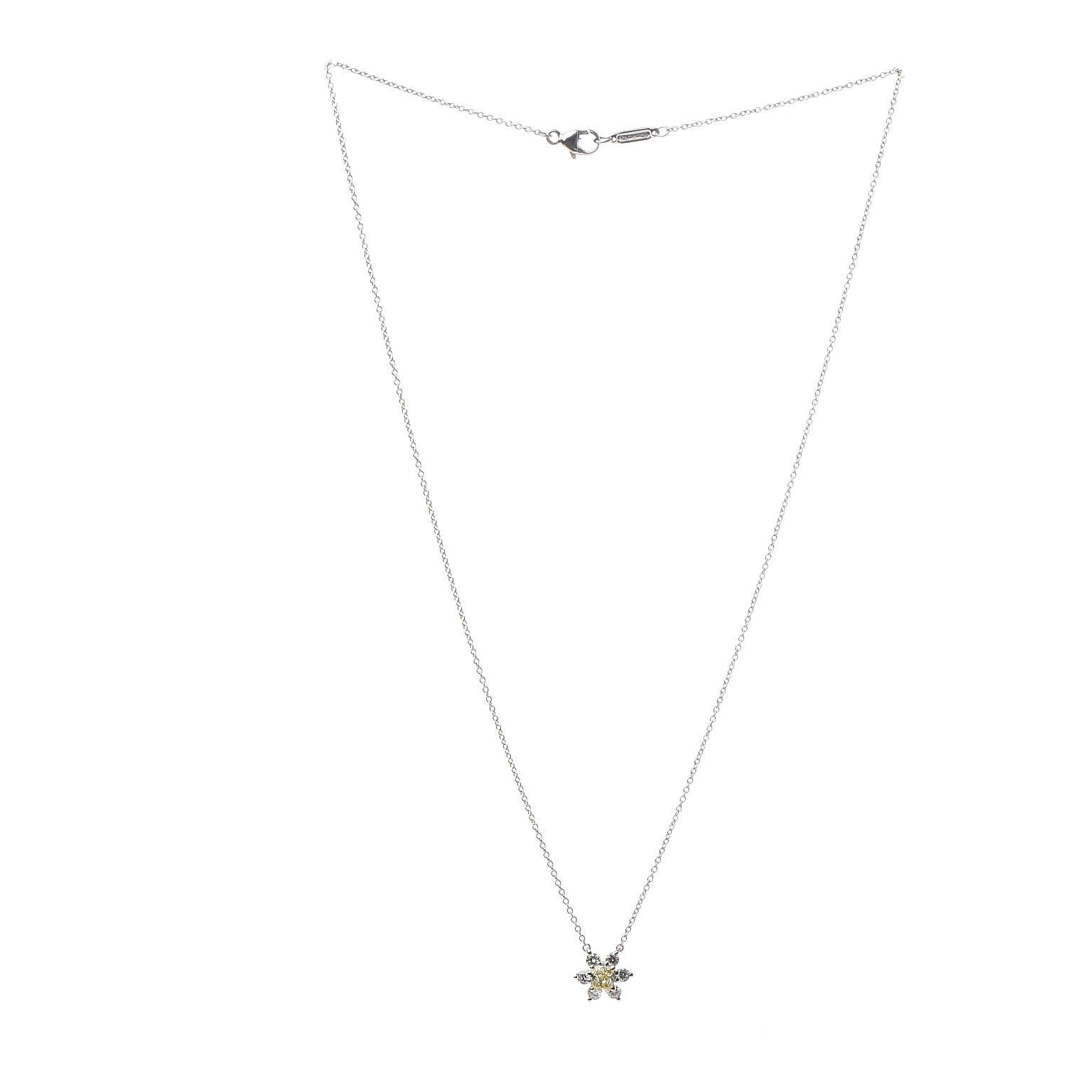 Tiffany Platinum 18K Yellow Gold Diamond Fancy Yellow Diamond Buttercup Necklace 3 of 7
