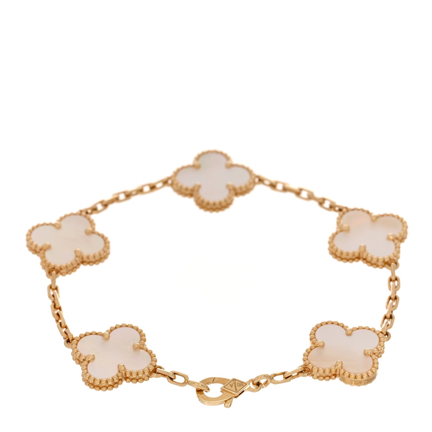 18K Yellow Gold Mother of Pearl 5 Motifs Vintage Alhambra Bracelet