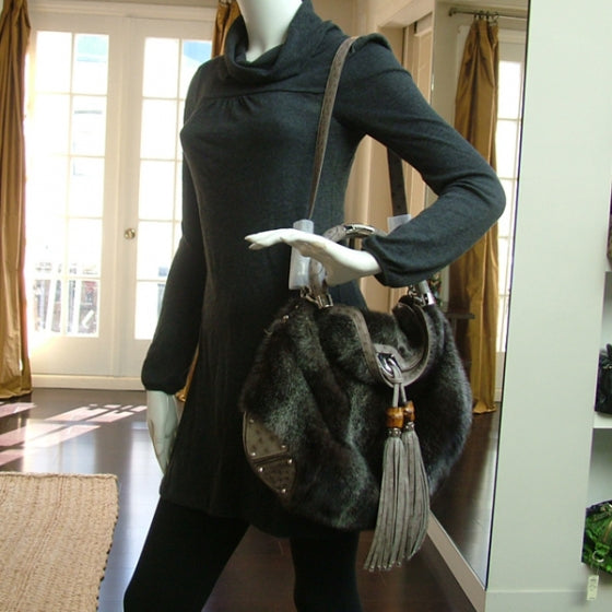 Gucci Mink Fur Ostrich Large INDY Hobo Grey 10533 – FASHIONPHILE