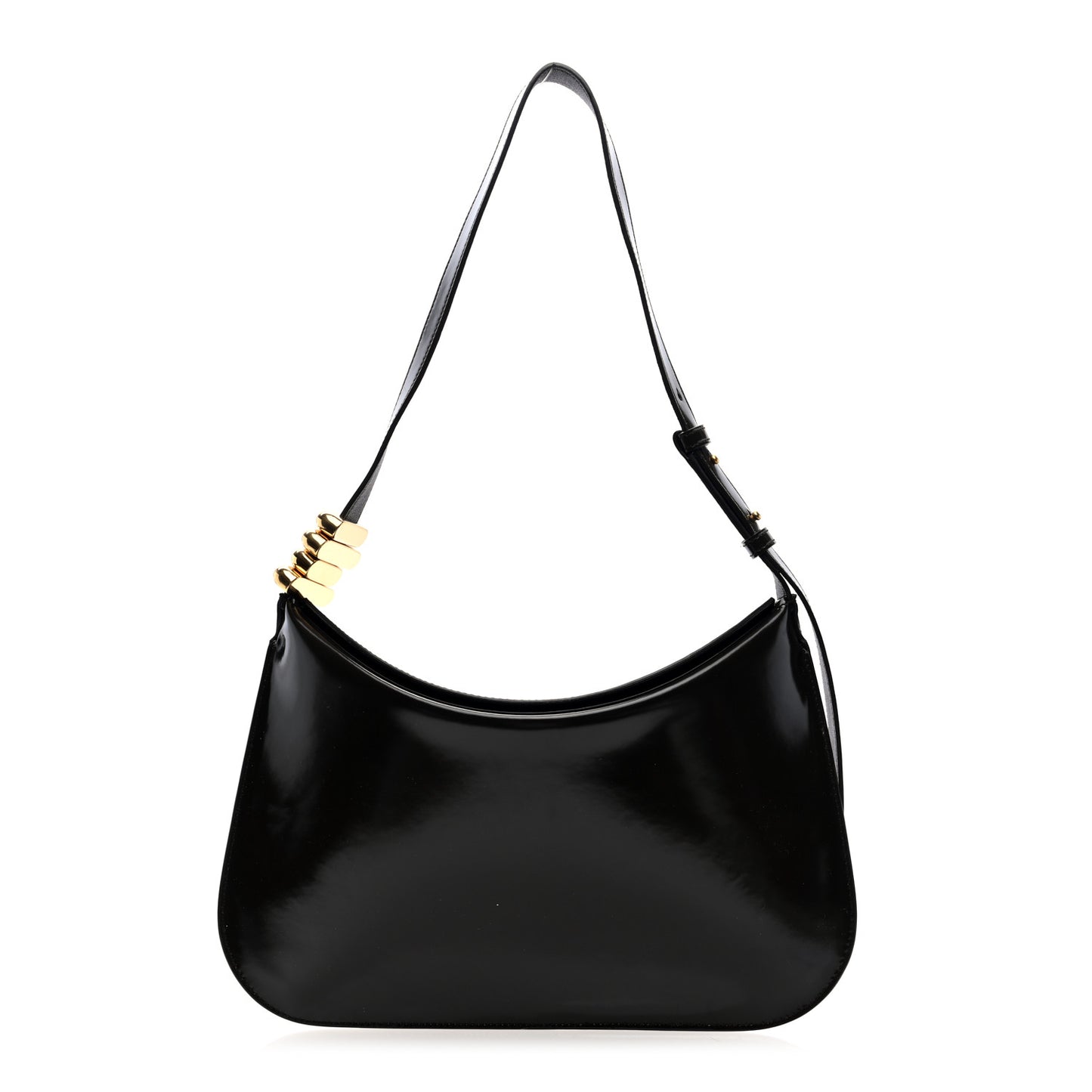 Patent Small Metal Loops Shoulder Bag Brown