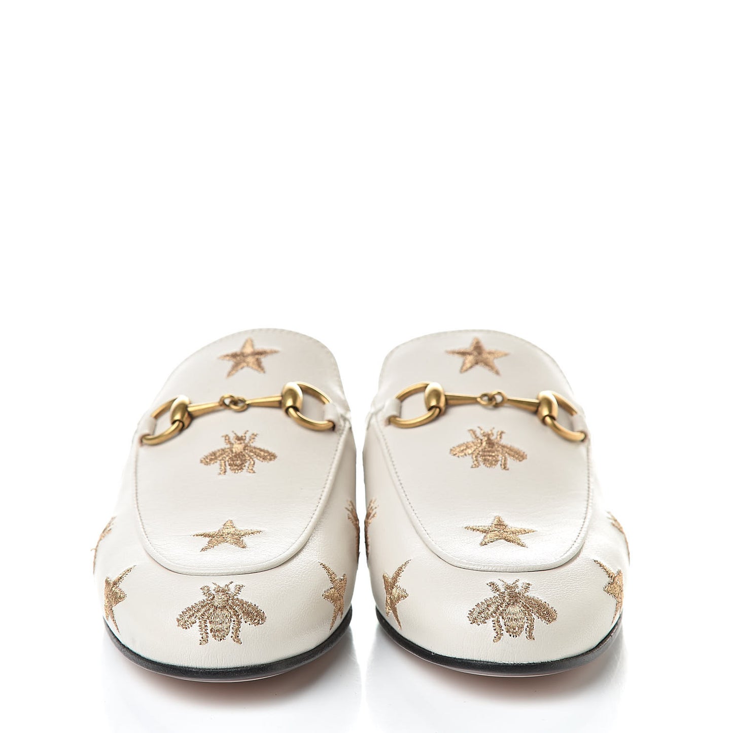 Goatskin Bee Star Embroidered Womens Princetown Slippers 34 Mystic White