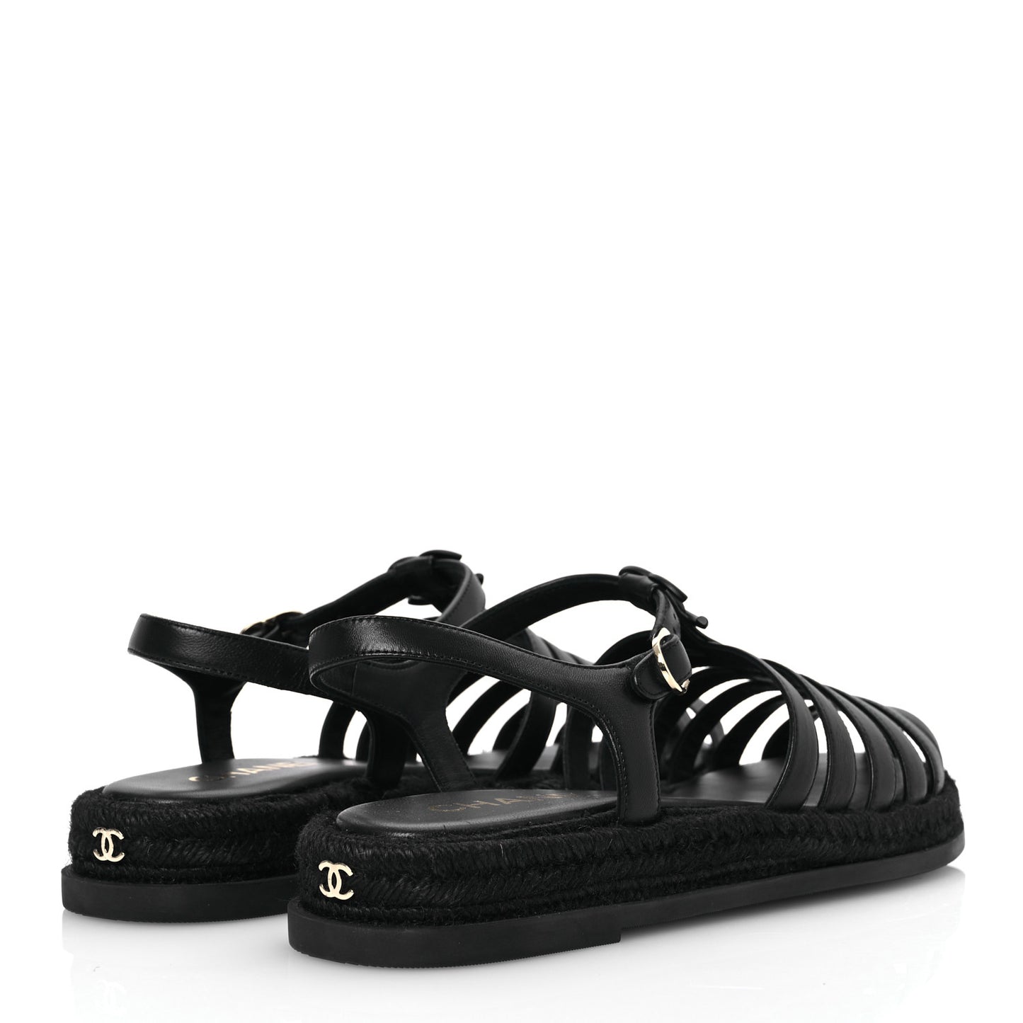 Lambskin Espadrille Sandals 41 Black