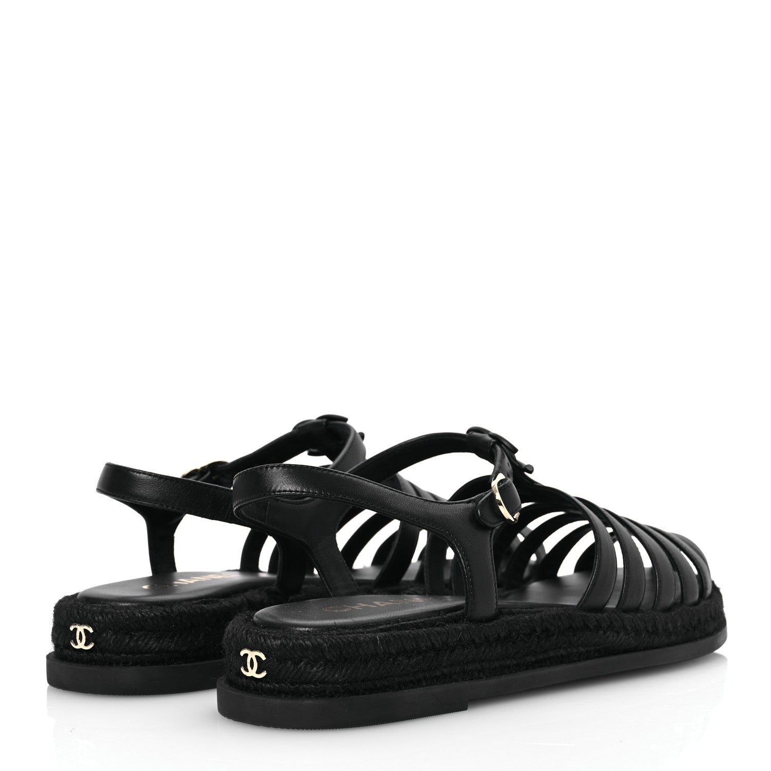 Chanel Lambskin Espadrille Sandals 41 Black 5 of 14