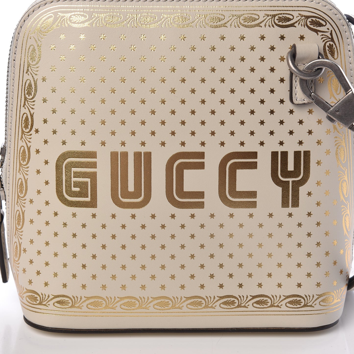 X SEGA Calfskin GUCCY Stars Mini Dome Shoulder Bag Mystic White Gold