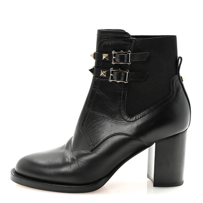 Valentino Garavani Calfskin Rockstud Double Buckle Beatle Chelsea 70mm Ankle Boots 38 Black 1 of 9