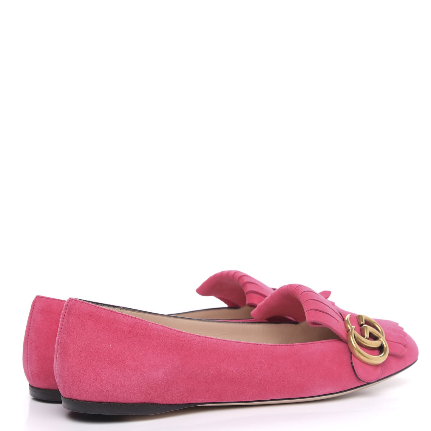Kid Scamosciato GG Marmont Fringe Flats 37.5 Hot Pink
