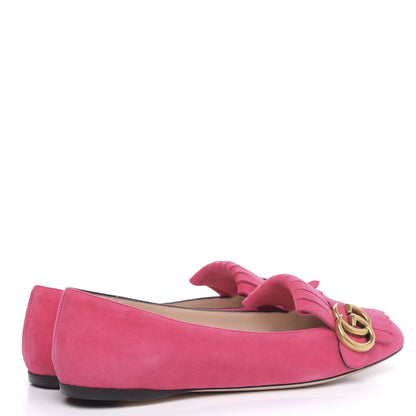 Gucci Kid Scamosciato GG Marmont Fringe Flats 37.5 Hot Pink 4 of 9