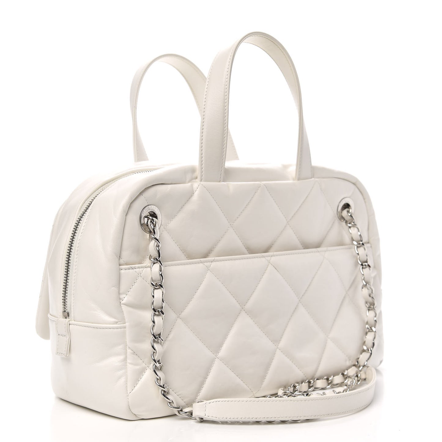 Aged Calfskin Quilted Small Express Bowling Bag White