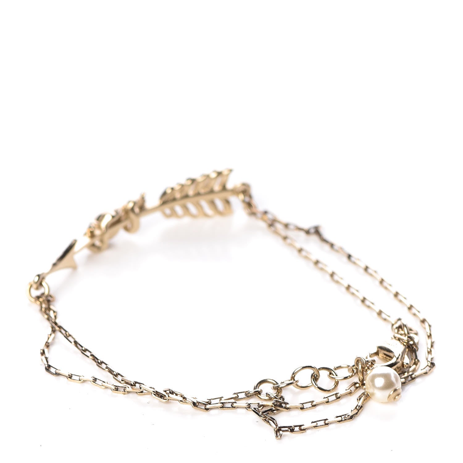 Chanel Crystal Pearl CC Arrow Bracelet Gold 3 of 6