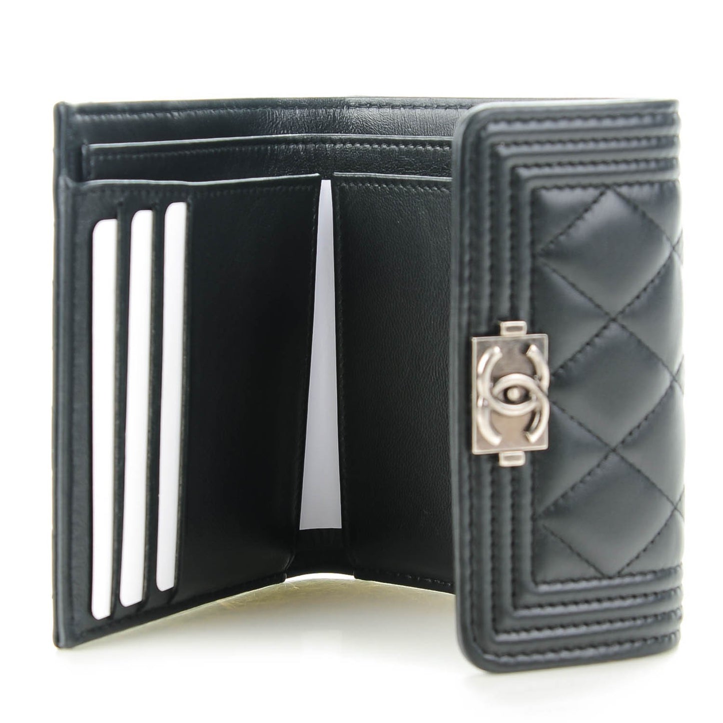Lambskin Quilted Compact Boy Wallet Black