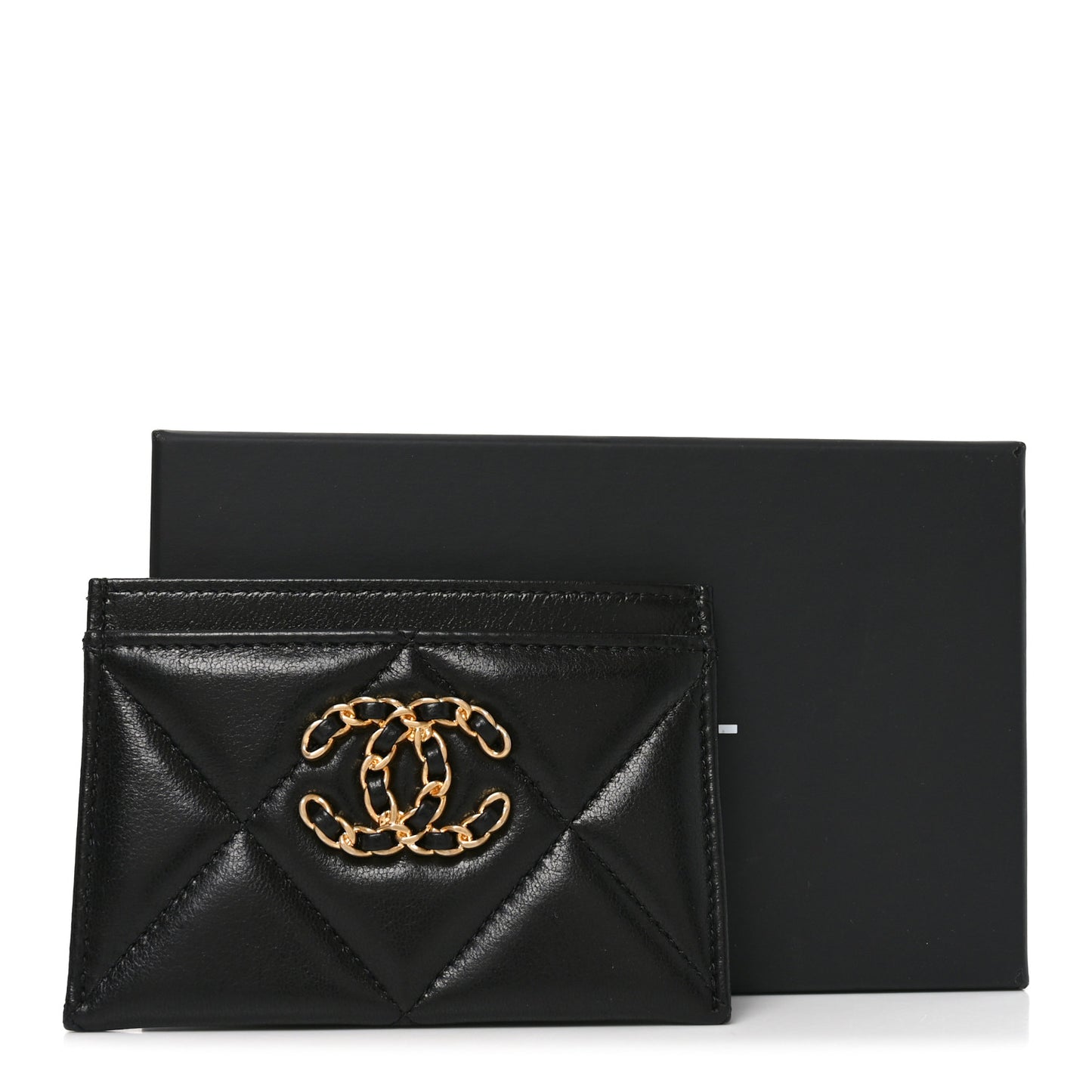 Lambskin Quilted Chanel 19 Card Holder Black