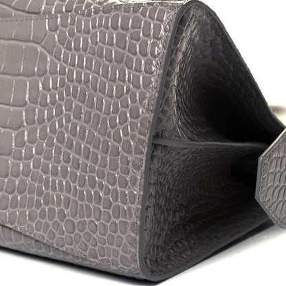 Balenciaga Shiny Supple Calfskin Crocodile Embossed Brass Hardware Neo Classic City Steel Grey 8 of 8